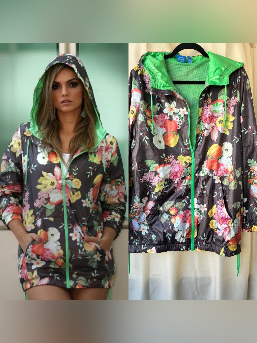 Adidas x Farm Rio Fruit Bowl Floral Windbreaker Jacket Medium Hooded